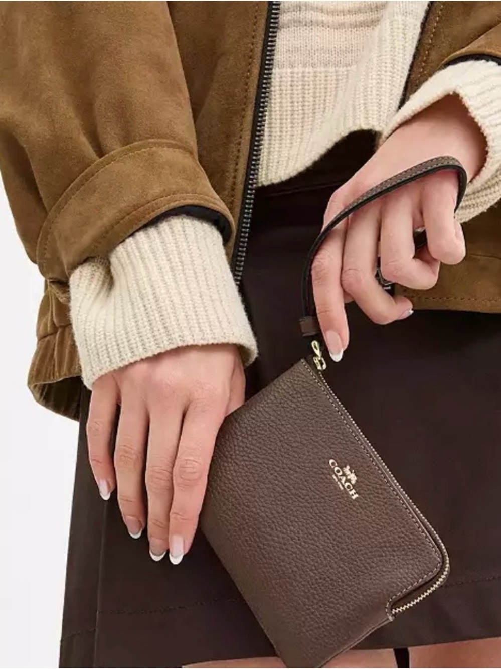 Coach Brown Leather Corner Zip Wristlet - Picture 4 of 8